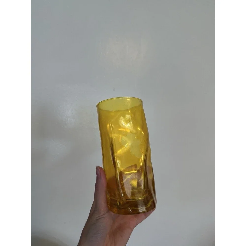 Vintage Bormioli Rocco Sorgente Yellow Drinking Glass Set (3) 6” Tumbler